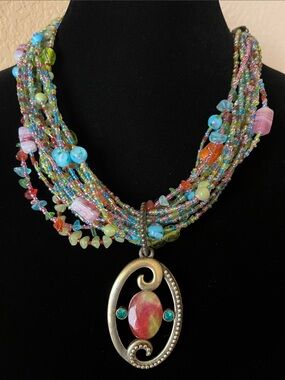 Chico's Multicolor Beaded Necklace with  Pendant